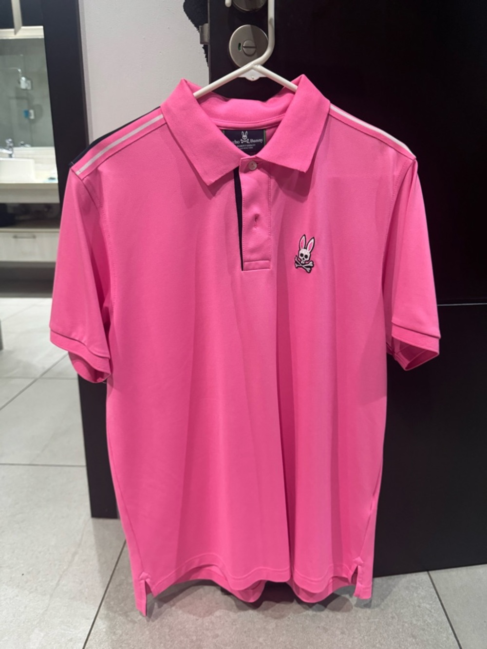 Psycho Bunny Men's Bright Pink Polo with Contrast Trim
